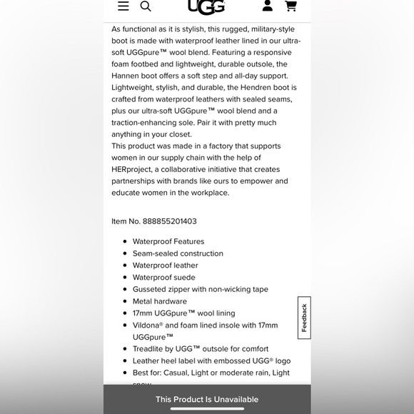 UGG NWOT HENDREN TL WP BLACK LEATHER BOOTS MID SIDE ZIP WOOL LINING MENS 17 - Picture 14 of 14